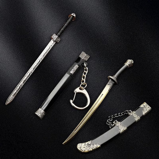 Many Models of Metal Scabbard of Famous Ancient Swords, Keychain Pendant of Small Unopened Blade Weapons