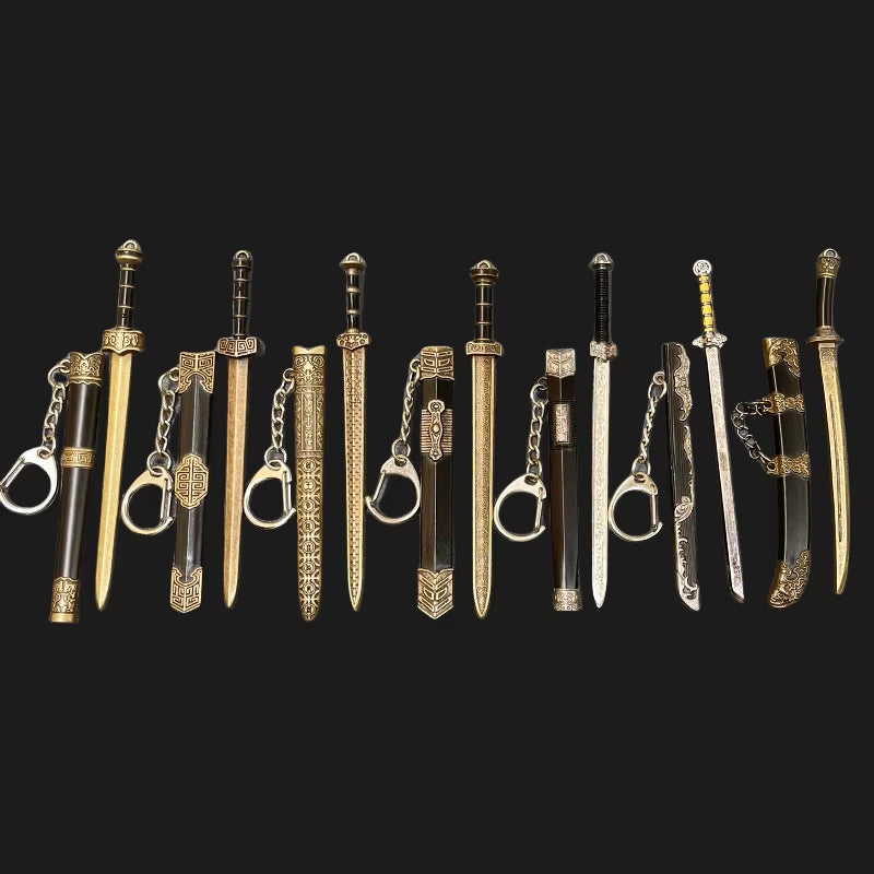 Many Models of Metal Scabbard of Famous Ancient Swords, Keychain Pendant of Small Unopened Blade Weapons