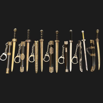 Many Models of Metal Scabbard of Famous Ancient Swords, Keychain Pendant of Small Unopened Blade Weapons