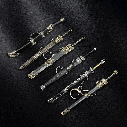 Many Models of Metal Scabbard of Famous Ancient Swords, Keychain Pendant of Small Unopened Blade Weapons